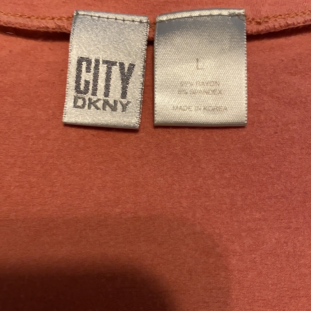 City DKNY Large Shirt Salmon Pink Stretchy Donna Karan Long Sleeves - Picture 3 of 4